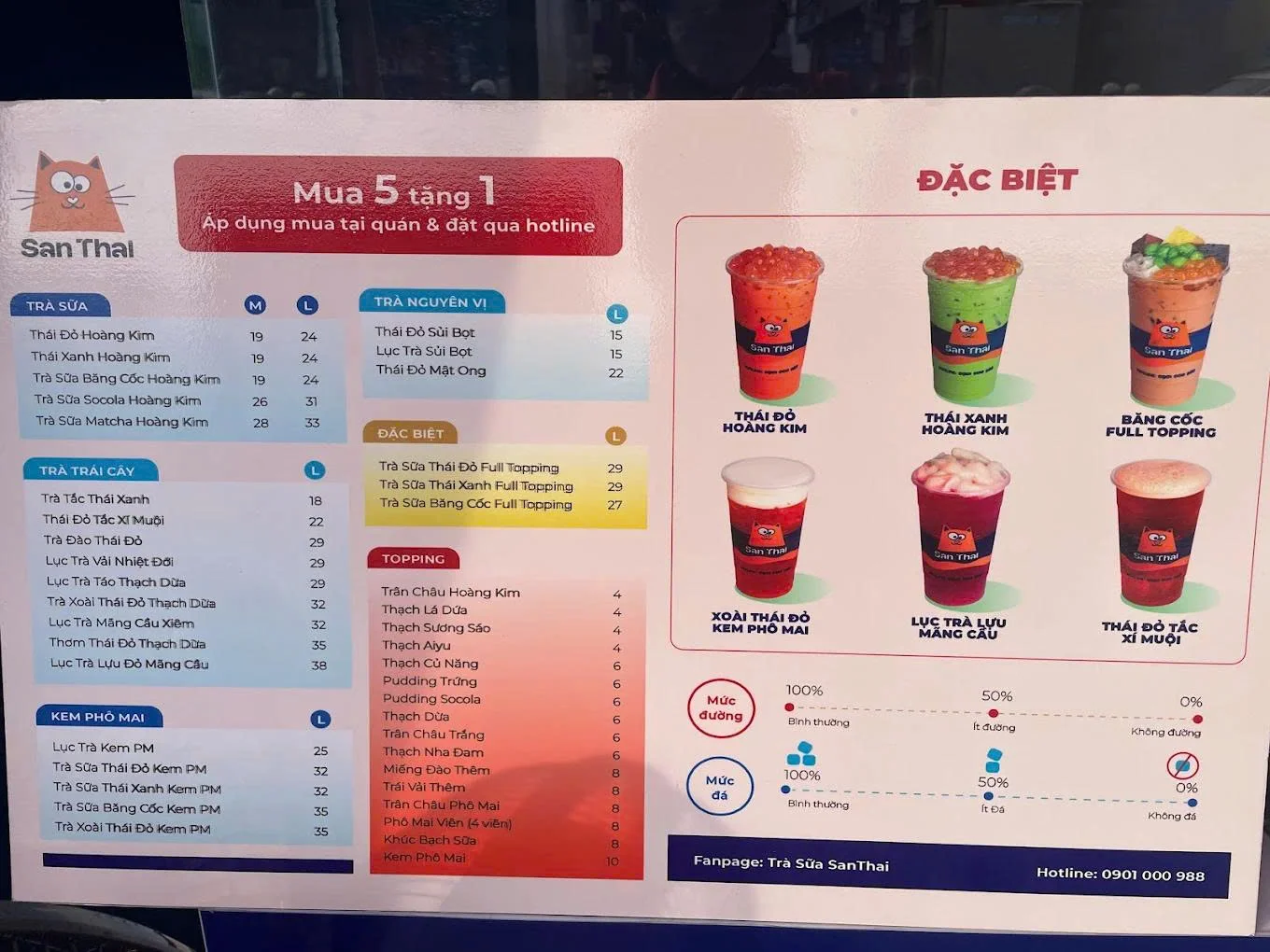 menu trà sữa santhai